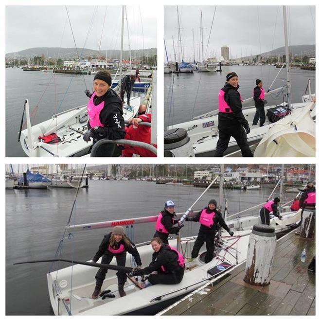Members of the Athena Sailing prepare one of their SB20 for racing on the Derwent © Athena Sailing